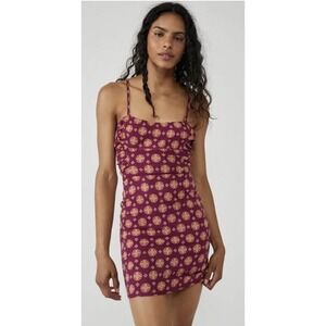 Free People Center of Attention Mini Dress Maroon, Yellow New Size XS